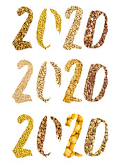 2020 Numbers Collage with Different Cereals and Edible Seeds