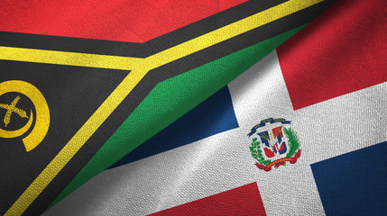 Fototapeta premium Vanuatu and Dominican Republic two flags textile cloth, fabric texture