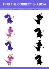Find the correct shadow. Educational game for children. Cartoon vector illustration