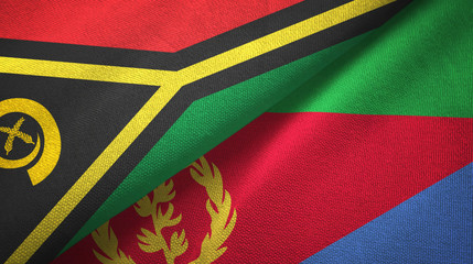 Vanuatu and Eritrea two flags textile cloth, fabric texture