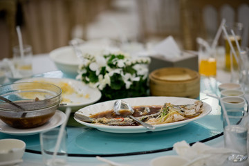  leftover food after party, dirty food