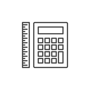Calculator with ruler vector icon in thin line style