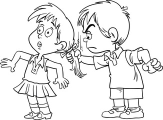 boy pulls the girl hair