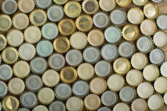 Metal Caps From Different Beer Bottles of Popular Polish Beers