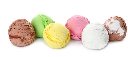 Assortment of tasty ice cream on white background