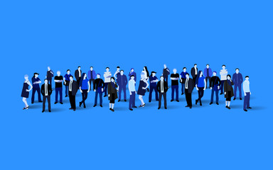 Big people crowd on blue background. Vector