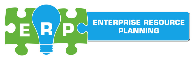 ERP - Enterprise Resource Planning Green Blue Bulb Puzzle Horizontal 