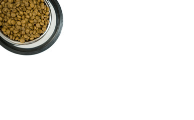 Top view dry food on isolated white background.