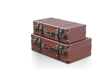 side two leather suitcases stacked on top of each other with,object, vintage copy space