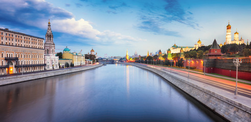 Moscow Kremlin at night, Russia with river