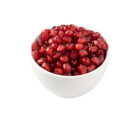 Pile of Pomegranate Seeds in Bowl Isolated on White Background