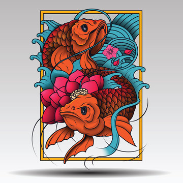 Japan Koi Fish Illustration Vector in Tattoo Style