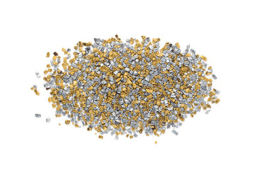 Gold and Silver Sprinkles Isolated on White Background Top View