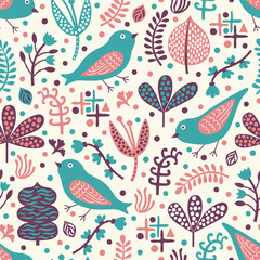 Abstract bird seamless pattern. Vector illustration.