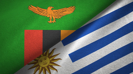Zambia and Uruguay two flags textile cloth, fabric texture