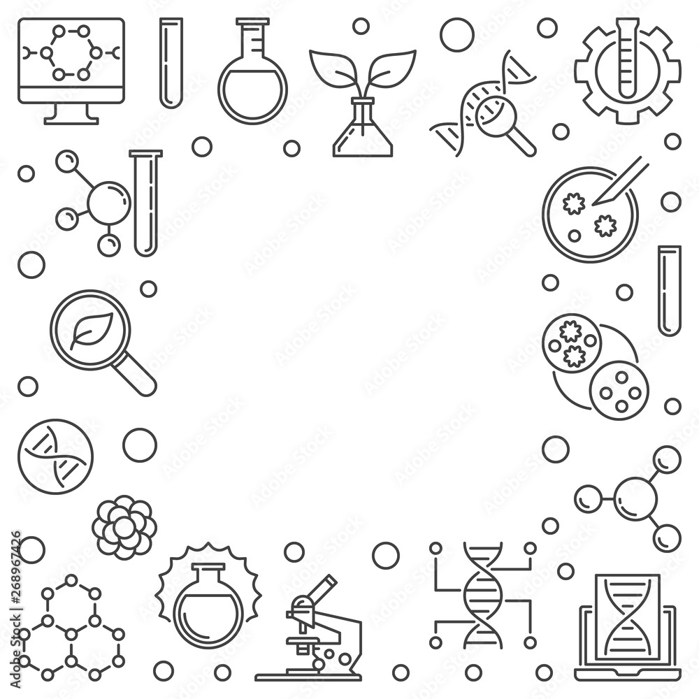 Poster vector biotechnology or biotech concept square simple frame or illustration in outline style