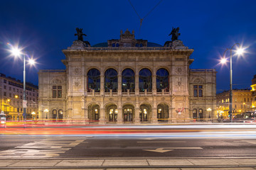 Fototapeta na wymiar Vienna State Opera at night, Vienna, Austria.
