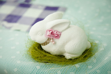 White rabbit statues for decoration. White rabbit plaster