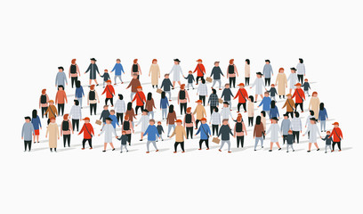 Template for advertising brochure with people crowd in shape of rectangle.