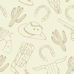 Cowboy hand drawn seamless pattern. Vector illustration