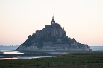 Le Mont Saint-Michel tidal island in beautiful twilight at dusk, Normandy, France