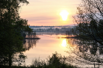 Landscape with the image of lake Seliger in Russia