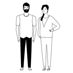 couple avatar cartoon character in black and white