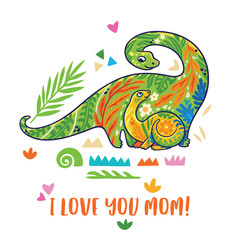 I love you mom. Baby and mom brontosaurus together illustration. © penguin_house