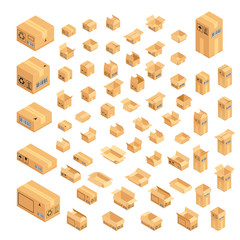 Set of isometric cardboard boxes. Delivery box package. Vector illustration isolated on white background.