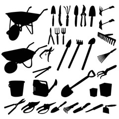 set of garden tools silhouettes