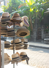 Various Straw Hat on Sale. Hat Street Seller in Bali.