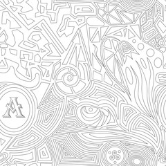 Abstract white vector doodle background with eagle and monogram. Seamless texture