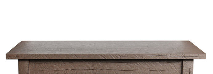 Rustic, empty table isolated on white background with clipping path included. Suitable for product display. 3D render image.