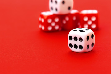 Gaming dice on color background