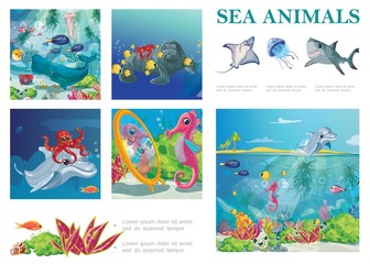 Cartoon Sea Life Composition