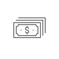 Dollar bill vector icon. USD money line outline sign, linear thin symbol, flat design for web, website, mobile app