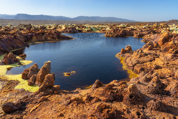 Acid ponds in Dallol site in the Danakil Depression in Ethiopia, Africa