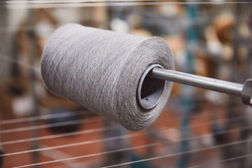 Closeup of yarn in factory