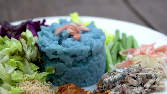 Nasi Kerabu or Blue Rice - Traditional Malaysian Dish