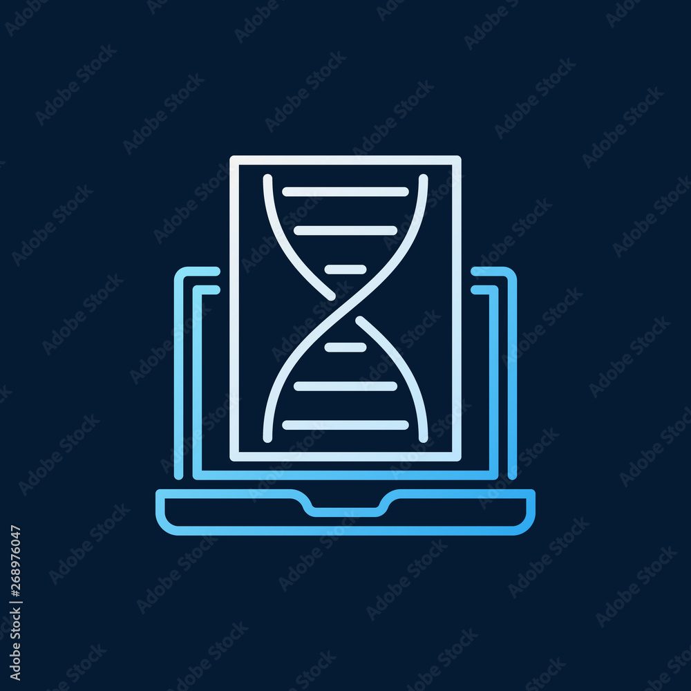 Poster laptop with dna vector colorful linear icon or logo element on dark background