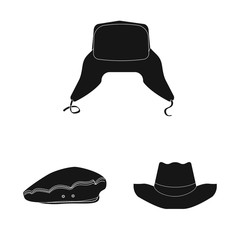 Vector illustration of headgear and cap logo. Collection of headgear and accessory stock vector illustration.