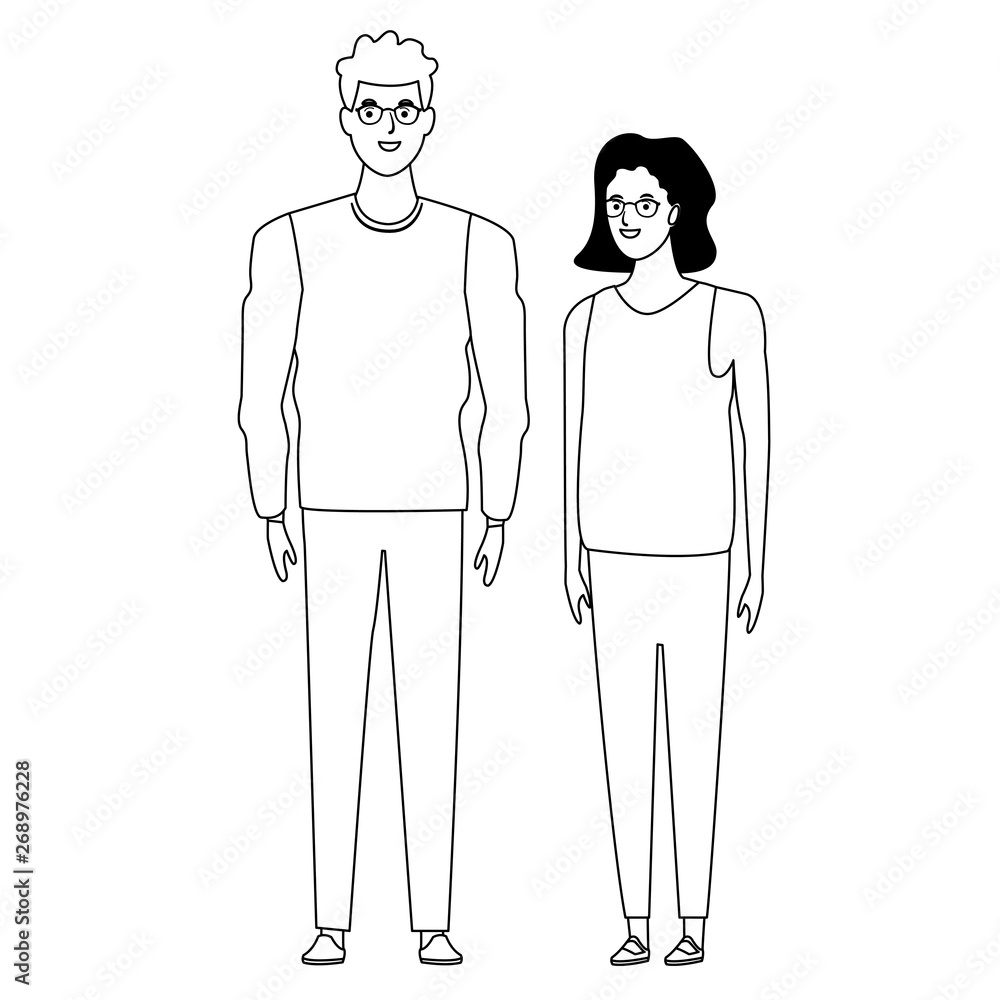 Poster couple avatar cartoon character in black and white