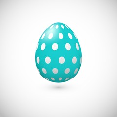 Vector blue egg with shadow for Easter day greeting card. Realistic color polka dot decorated egg. Easter decoration element for template, promotion, poster, flyer, web.