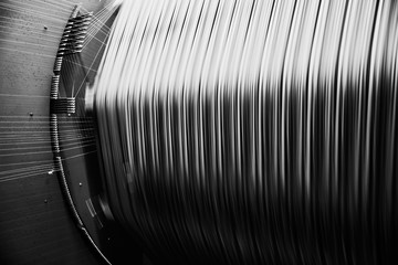 Textile factory machine weaving close up