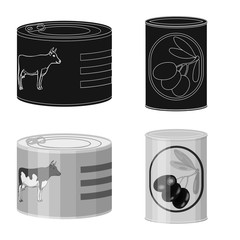 Isolated object of can and food logo. Set of can and package vector icon for stock.