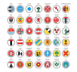 Set of vector icons. Municipalities of Aargau canton flags, Switzerland. 3D illustration.    - 268977225