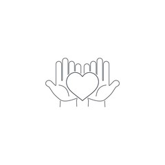 Heart in hand. Vector linear icon.