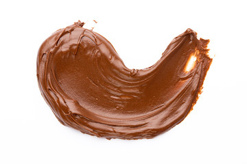 Chocolate cream isolated on white background. Flat lay.