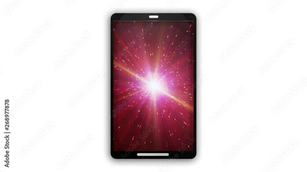 Poster smartphone device with starburst background/ 4k animation of a smartphone device technology icon wit