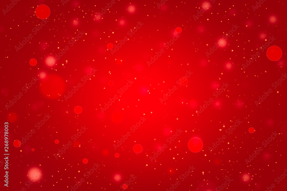Poster red abstract background with glitter light bokeh blurred , red background, snow glowing texture on c